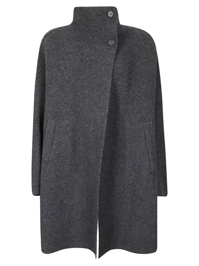 Boboutic Textured Knit High Collar Coat In Gray