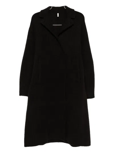 Boboutic Double-breasted Knitted Coat With Notched Lapels In Brown