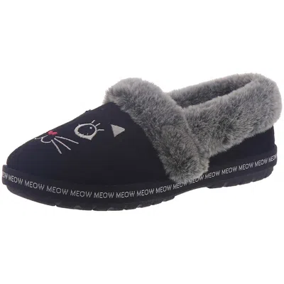 Bobs From Skechers Meow Pajamas Womens Faux Fur Slip On Casual Shoes In Black