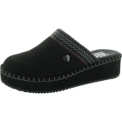 Bobs From Skechers Rosey Rise Womens Embroidered Faux Suede Slide Sandals In Black