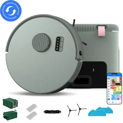 Bobsweep Bio Robot Vacuum & Mop With Smart Navigation In Ravine Green, Odor Filtering 100-day Dock, Made Of B