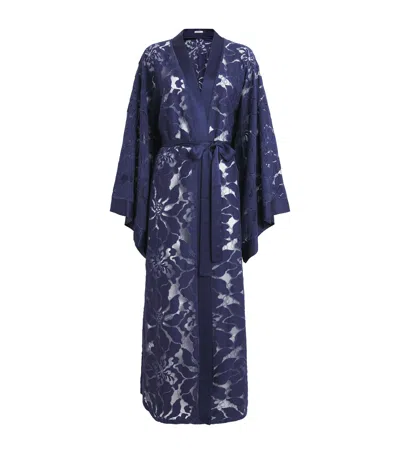 Bocan Satin Lace-trim Clematis Robe In Blue