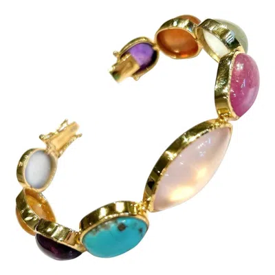 Pre-owned Bochic Capri 24ct Natural Multi Gem Bracelet In 18k Gold & Silver, 1998