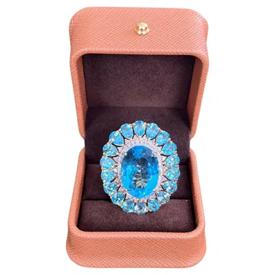 Pre-owned Bochic Capri 24ct Oval Blue Topaz & Diamond Ring, 18k Gold & Silver