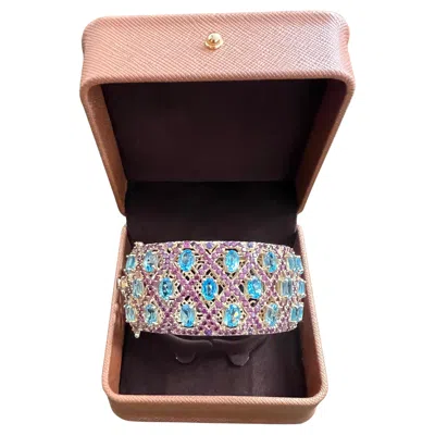 Pre-owned Bochic “capri” Amethyst & Blue Topaz Gem & Cuff Set In 18k Gold & Silver In Purple