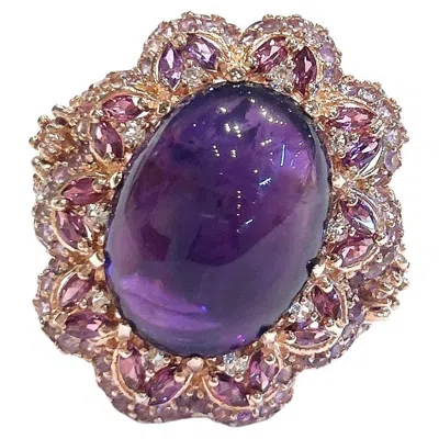 Pre-owned Bochic “capri” Amethyst & Topaz Cocktail Ring Set In 18k Gold & Silver In Purple