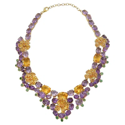 Pre-owned Bochic “capri” Amethyst, Emerald, Citrin & Sapphire Necklace Set 18k & Silver In Purple