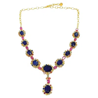 Pre-owned Bochic “capri” Blue Multi Sapphire & Ruby Necklace Set 18k Gold & Silver