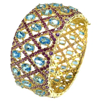 Pre-owned Bochic “capri” Blue Topaz & Amethyst Gem & Cuff Set In 18k Gold & Silver In Purple