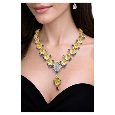 Pre-owned Bochic Capri Convertible Necklace, 18k Gold & Silver, 74ct Gemstones In Multi