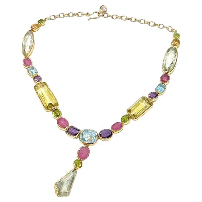 Pre-owned Bochic “capri” Diamond, Amethyst, Topaz, Citrine & Peridot Necklace In 18k & Sil In Purple