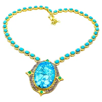 Pre-owned Bochic “capri” Diamonds, Emeralds & Turquoise Necklace Set In 18k & Silver In Multi