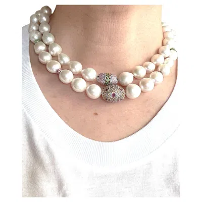 Pre-owned Bochic “capri” Freshwater Pearl, Pink Sapphire, Peridot & Mix Gems Necklace Set