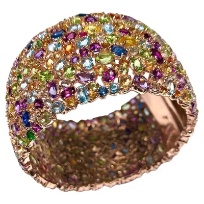 Pre-owned Bochic Capri Multi Sapphire & Gem Bangle Set In 18k Gold & Silver, Circa 1998 In Blue