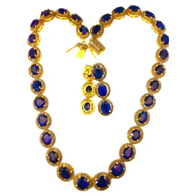 Pre-owned Bochic “capri” Natural Blue Sapphire & Diamond Necklace & Earrings Set 18k Gold