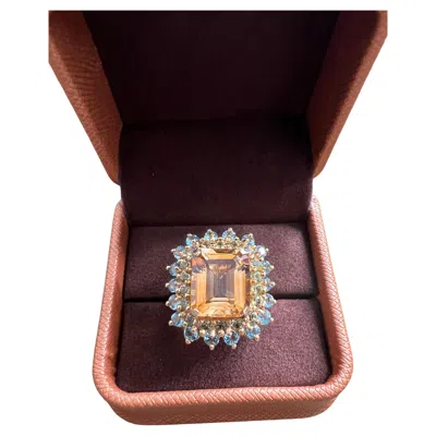 Pre-owned Bochic “capri” Natural Citrine & Blue Topaz Ring Set In 18k Gold & Silver