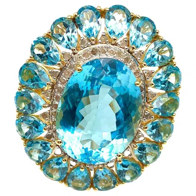 Pre-owned Bochic “capri” Natural Oval Shape Blue Topaz & Diamond Set In 18k Gold & Silver