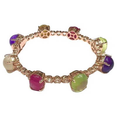 Pre-owned Bochic “capri” Natural Ruby, Amethyst & Peridot Bracelet Set 18k Gold & Silver In Purple