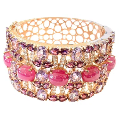 Pre-owned Bochic “capri” Natural Ruby & Amethyst Cuff Set In 18k Gold & Silver In Purple