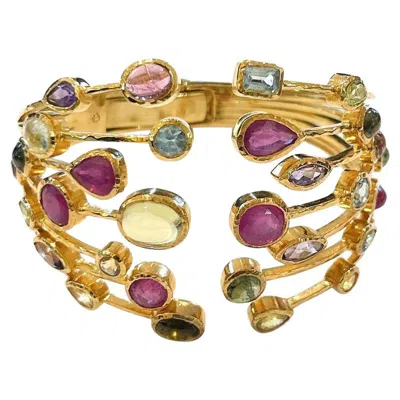Pre-owned Bochic “capri” Natural Ruby & Multi Natural Gem Cuff Set In 18k Gold & Silver