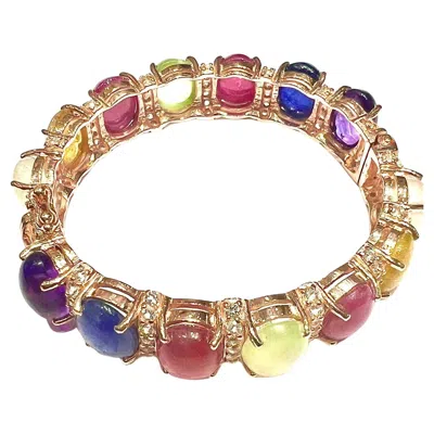 Pre-owned Bochic “capri” Natural Ruby, Sapphire & Peridot Bracelet Set 18k Gold & Silver In Blue