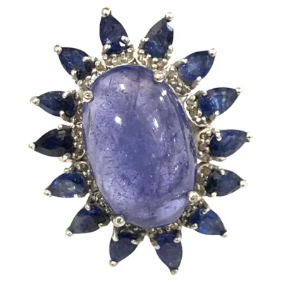 Pre-owned Bochic “capri” Natural Tanzanite & Diamonds Vintage Retro Ring Set In 18k&silver In Multi