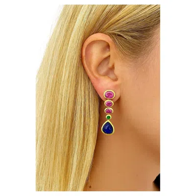 Pre-owned Bochic “capri” Natural Vintage Ruby, Sapphire & Emerald Set In 18k Gold & Silver In Green