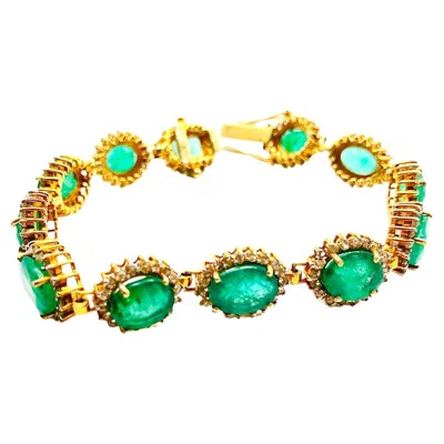Pre-owned Bochic “capri” Natural Zambian Emerald & Diamond Bracelet Set 18k Gold & Silver In Green
