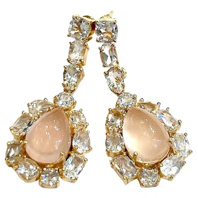 Pre-owned Bochic “capri” Pink Quartz & White Topaz Earrings Set In 18k Gold & Silver