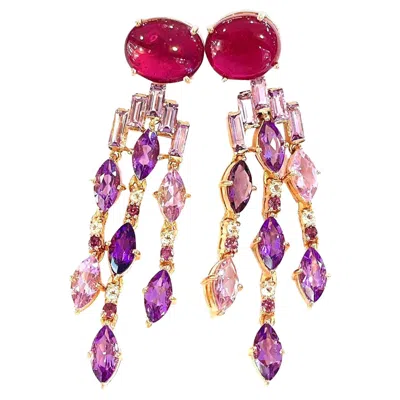 Pre-owned Bochic “capri” Red Ruby & Purple Amethyst Earrings Set In 18k Gold & Silver
