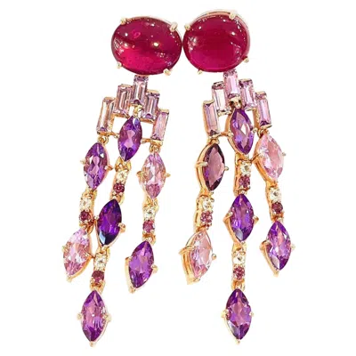 Pre-owned Bochic “capri” Red Ruby & Purple Amethyst Earrings Set In 18k Gold & Silver