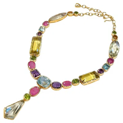 Pre-owned Bochic “capri” Ruby, Amethyst & Fancy Color Gem Necklace Set In 18k & Silver In Purple