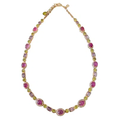 Pre-owned Bochic “capri” Ruby, Amethyst, & Peridot Necklace Set In 18k Gold & Silver In Purple
