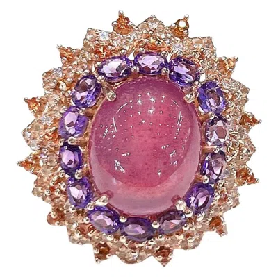 Pre-owned Bochic “capri” Ruby, Amethyst & Sapphire Cocktail Ring Set In 18k Gold & Silver In Purple