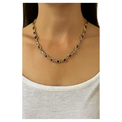 Pre-owned Bochic “capri” Ruby, Amethyst, Peridot & Topaz Necklace Set 18k Gold & Silver In Purple
