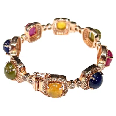 Pre-owned Bochic “capri” Ruby & Multi Color Sapphire Bangle Set In 18k & Silver In Blue