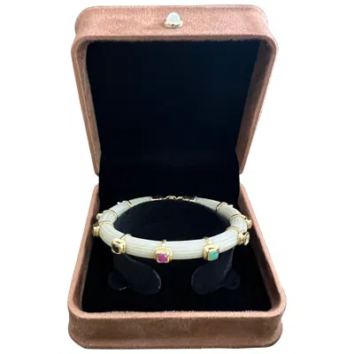 Pre-owned Bochic “capri” Ruby & Multi Color Sapphire Bangle Set In 18k Gold & Silver In Blue