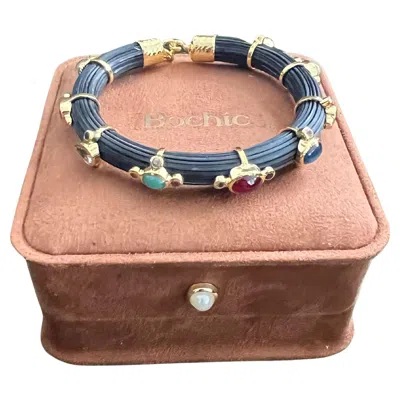 Pre-owned Bochic “capri” Ruby & Multi Color Sapphire Choker Set In 18k Gold & Silver In Blue