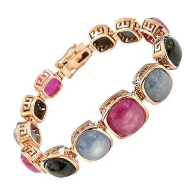 Pre-owned Bochic “capri” Ruby & Multi Fancy Sapphire & Ruby Bracelet Set In 18k Gold & Siv In Blue