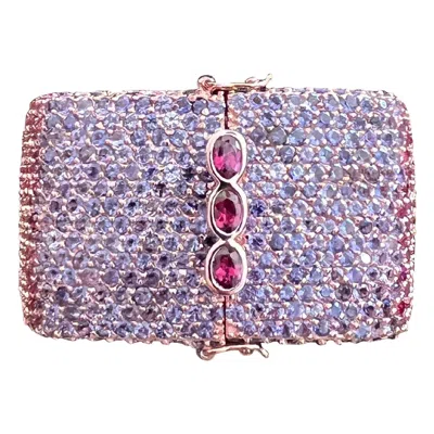 Pre-owned Bochic “capri” Ruby & Multi Purple Amethyst Bangle Set In 18k Gold & Silver