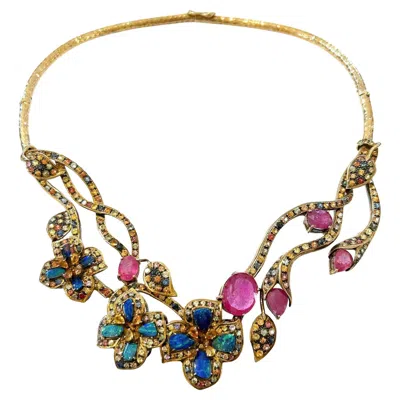Pre-owned Bochic “capri” Ruby, Blue Opal & Multi Sapphire Collier Set In 18k Gold & Silver