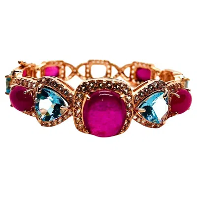 Pre-owned Bochic “capri” Ruby, Sapphire & Multi-gem Cabochon Vintage Bangle - 18k Gold & S In Blue