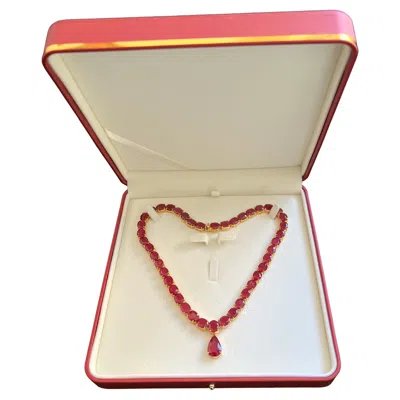 Pre-owned Bochic “capri” Vintage 100 Carat Natural Ruby Necklace Set In 18k Gold & Silver In Multi