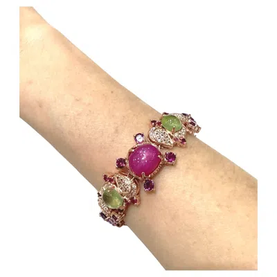 Pre-owned Bochic “capri” Vintage 70 Carats Ruby & Multi Gem Bracelet Set 18k Gold & Silver