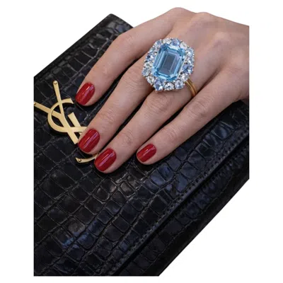 Pre-owned Bochic Capri Vintage 7ct Blue Topaz & White Sapphire Ring, 18k Gold