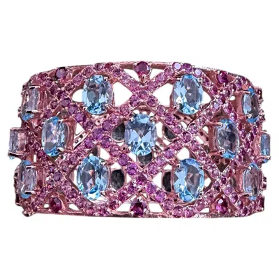 Pre-owned Bochic “capri” Vintage Amethyst & Blue Topaz Cuff - 18k Gold & Silver In Purple