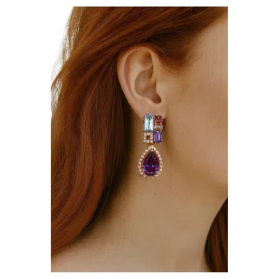 Pre-owned Bochic “capri” Vintage Amethyst & Blue Topaz Earrings Set In 18k Gold & Silver In Purple