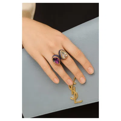 Pre-owned Bochic “capri” Vintage Amethyst & Blue Topaz Ring Set In 18k Gold & Silver In Purple