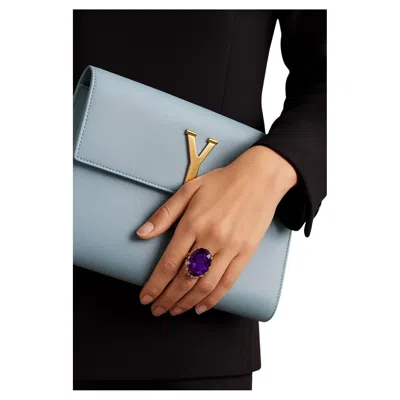 Pre-owned Bochic “capri” Vintage Amethyst & Diamond Ring Set In 18k Gold & Silver In Purple