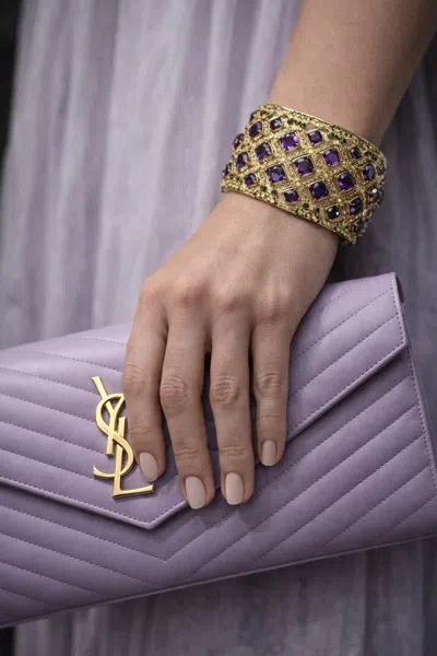 Pre-owned Bochic “capri” Vintage Amethyst & Multi Color Gem & Cuff - 18k Gold & Silver In Purple